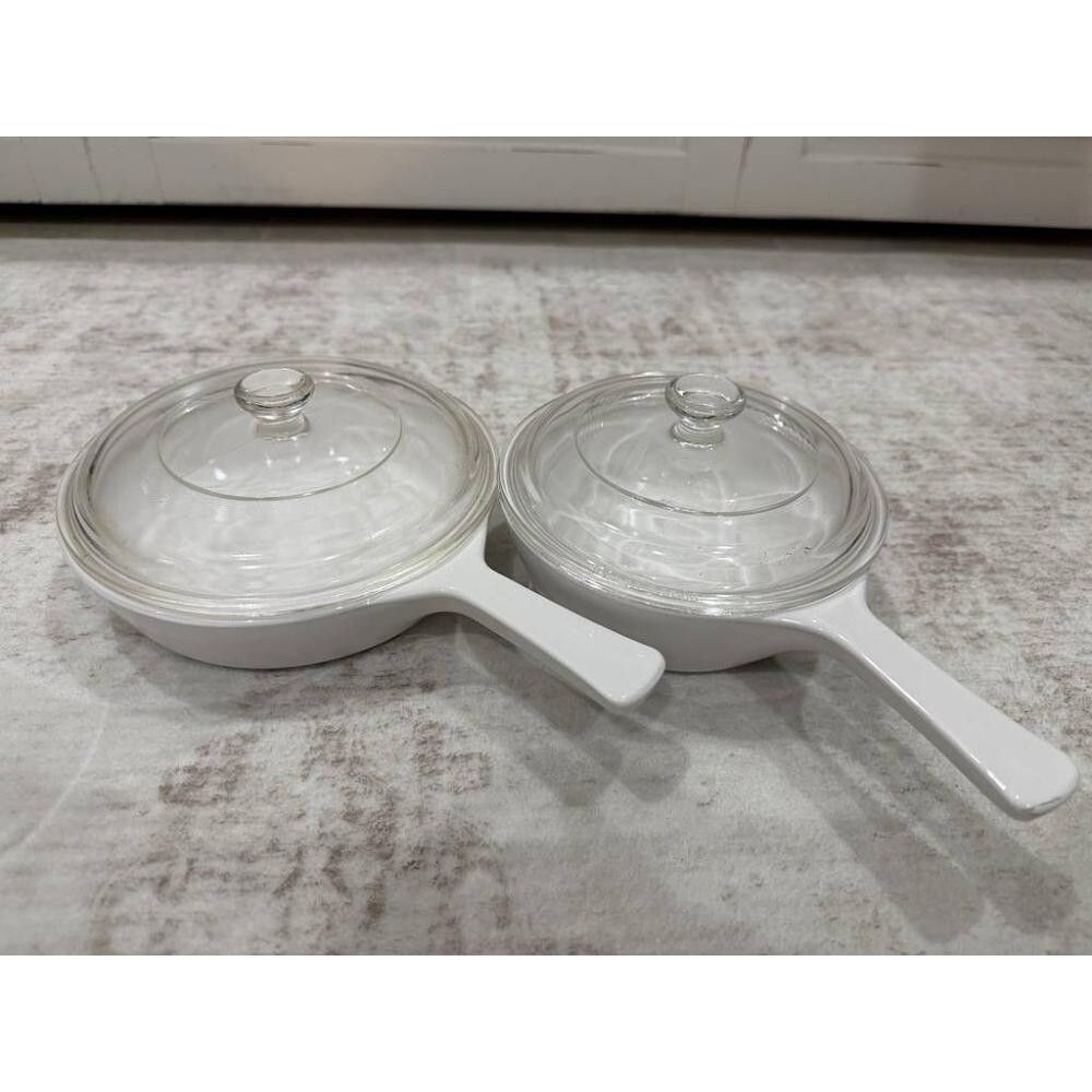 VTG Corning Ware Just White P-81-B 1 Pt & P-83-B 6.5" Lidded Set